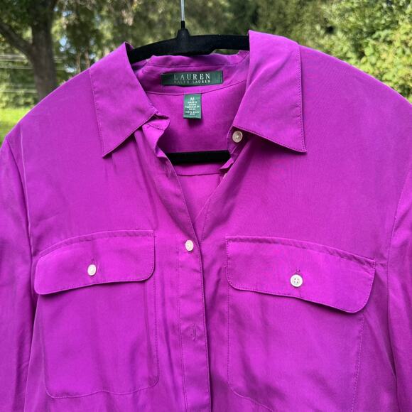 Lauren Ralph Lauren 100% Silk Purple Button-Up Shirt - M - Picture 2 of 8